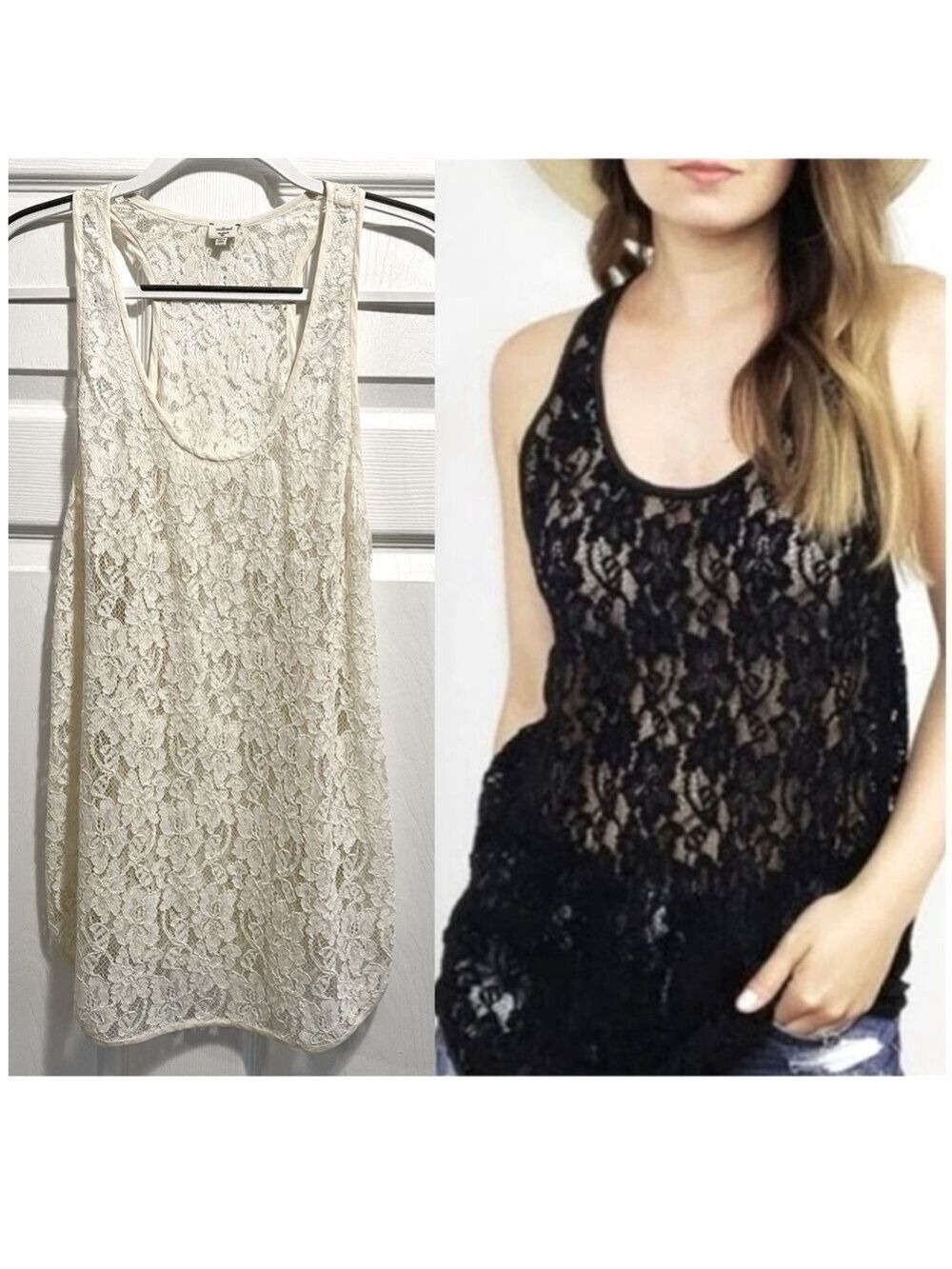 Aritzia Wilfred Madeline Lace Racerback Cream Tank Top Size Medium